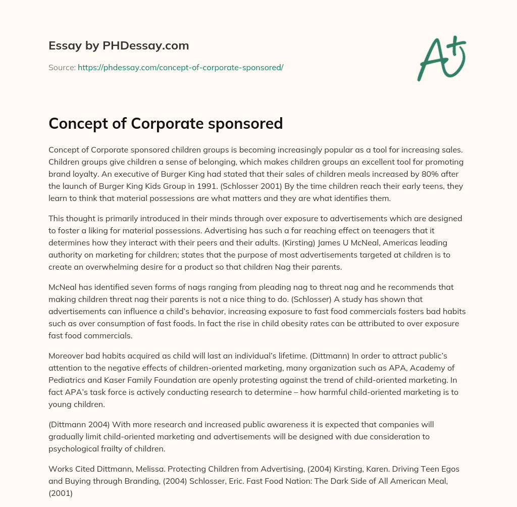 Concept of Corporate sponsored essay