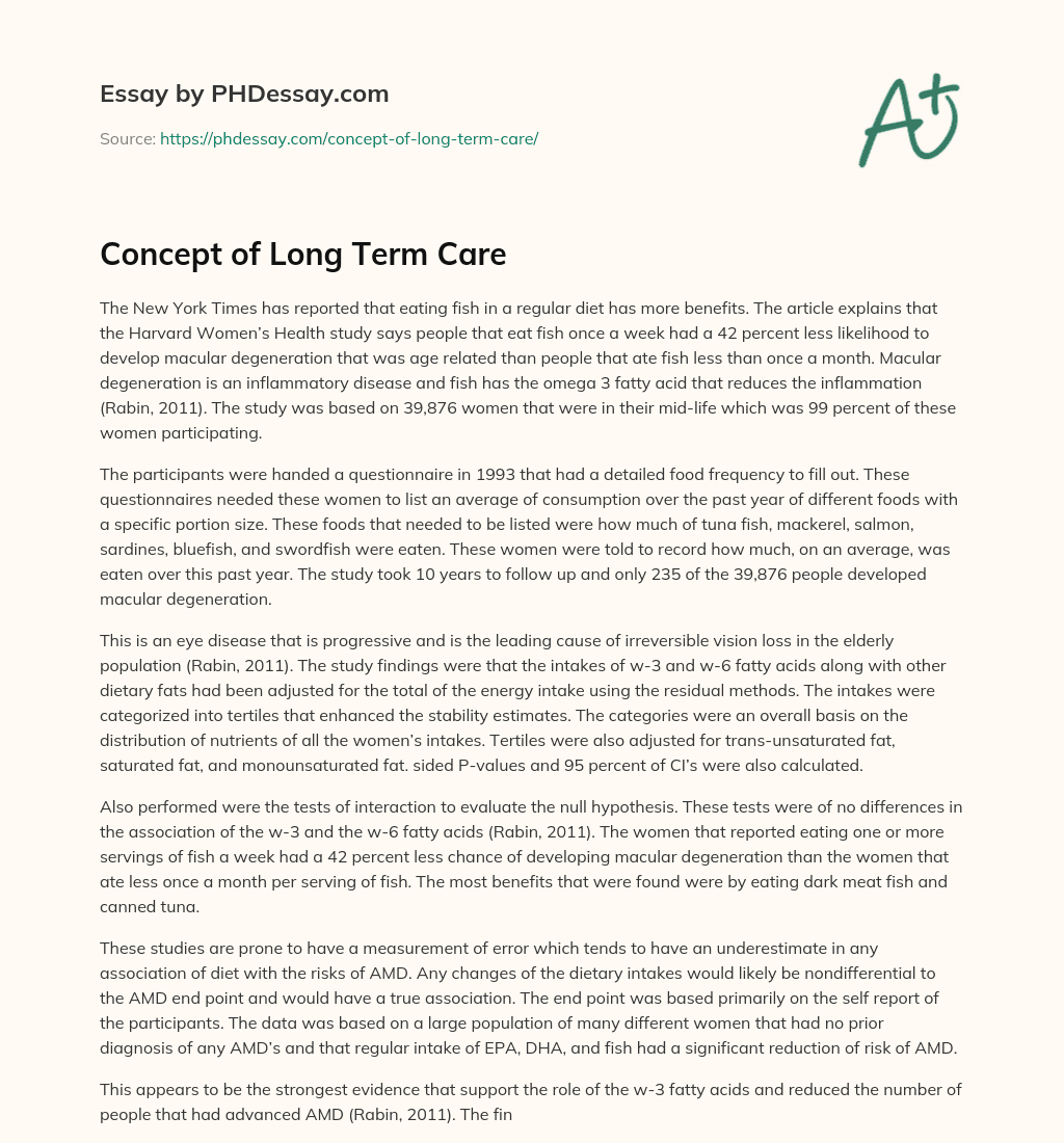 Concept of Long Term Care essay