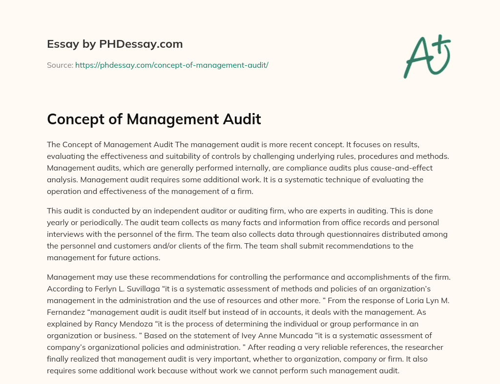 Concept of Management Audit essay
