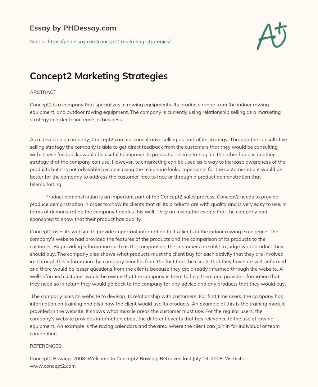 Concept2 Marketing Strategies essay