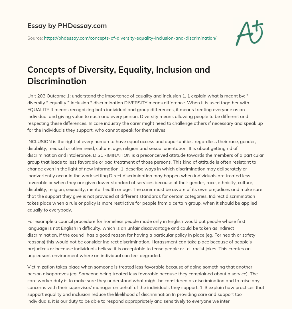 essay about discrimination and equality