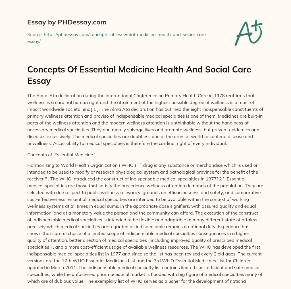Concepts Of Essential Medicine Health And Social Care Essay essay