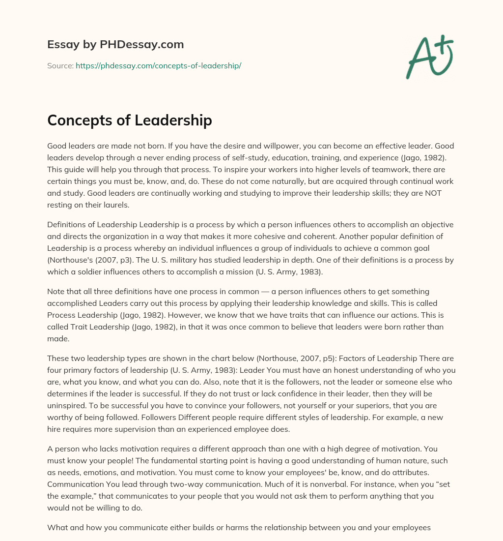 Concepts of Leadership essay