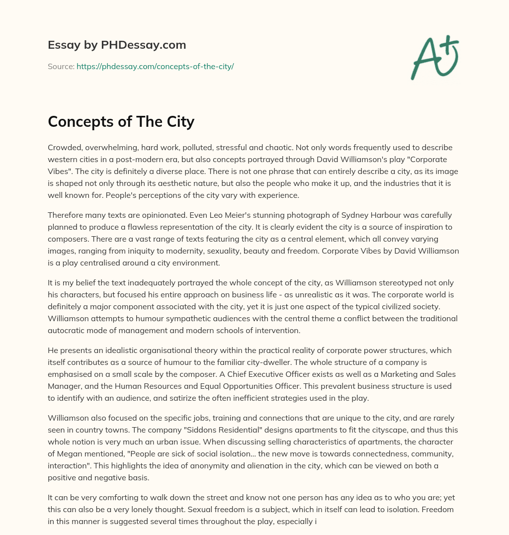 Concepts of The City essay