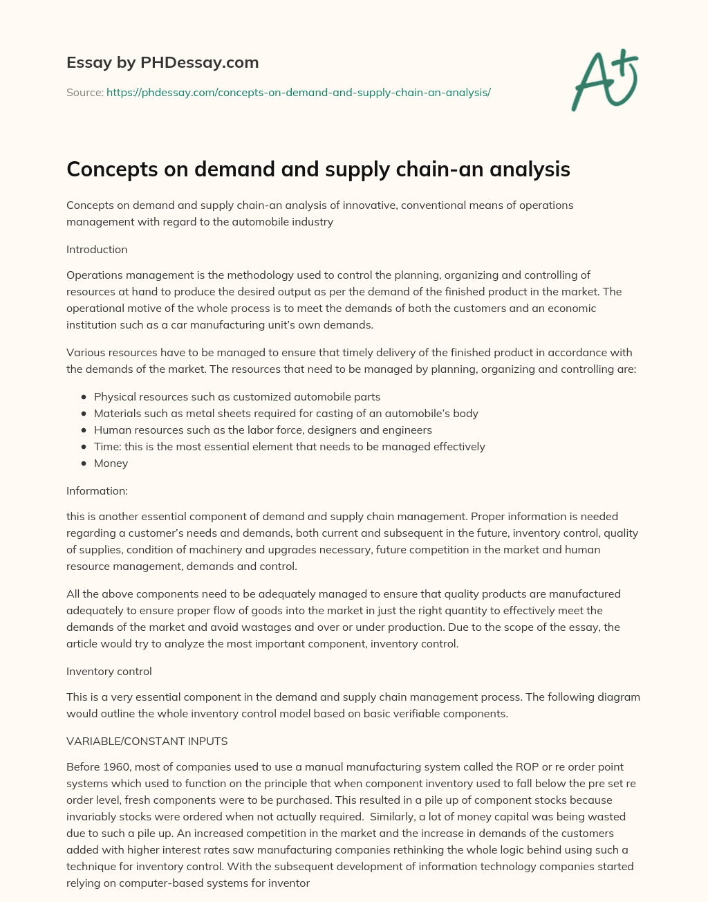Concepts on demand and supply chain-an analysis essay