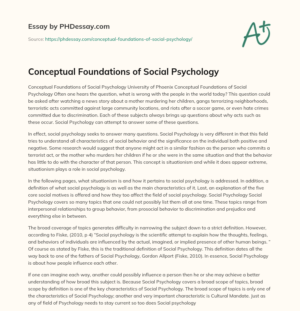 Conceptual Foundations of Social Psychology essay
