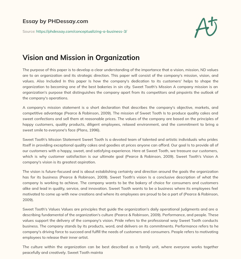 Vision and Mission in Organization essay