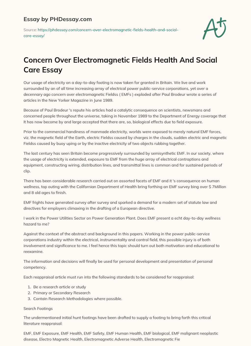 Concern Over Electromagnetic Fields Health And Social Care Essay essay