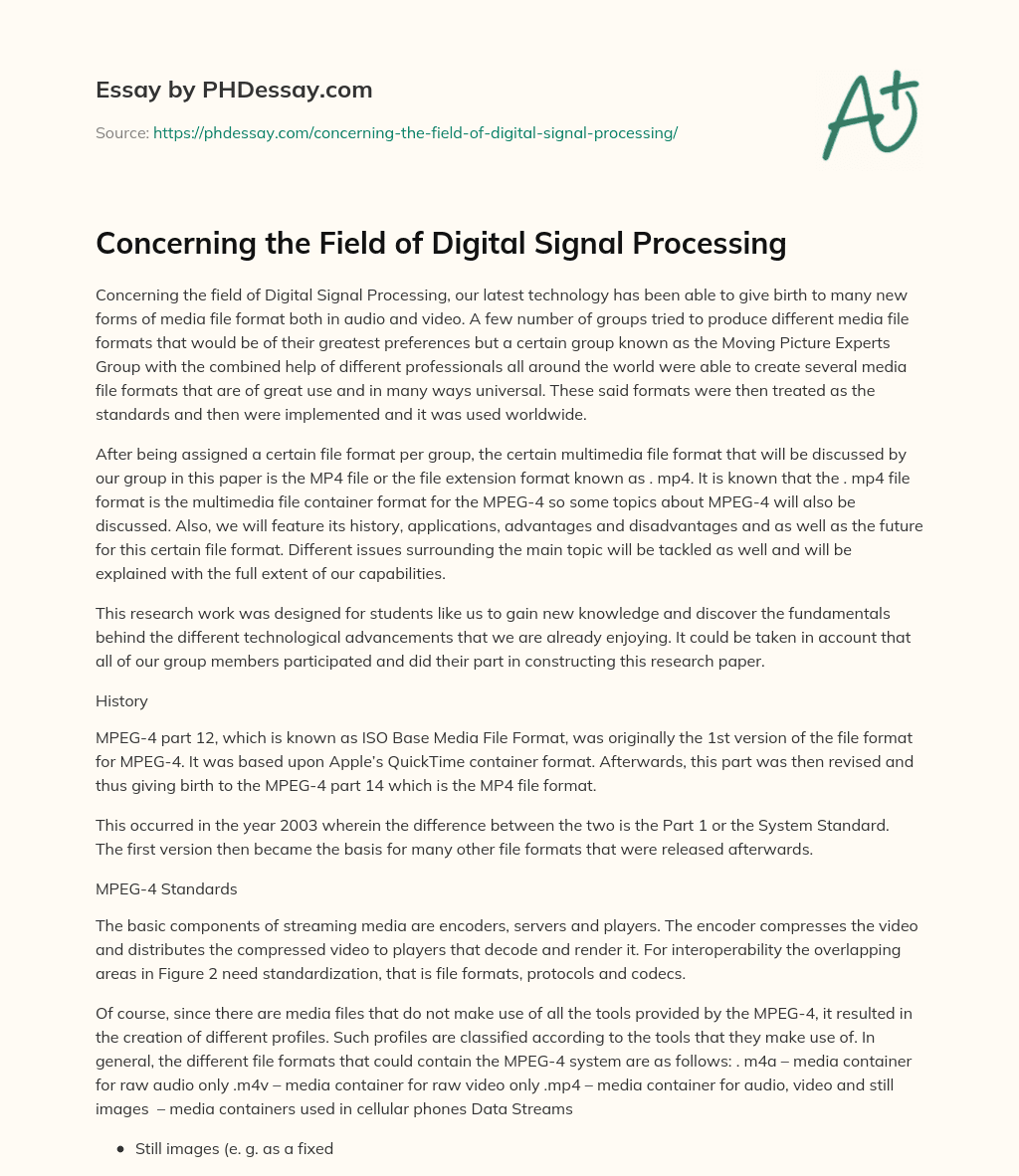 Concerning the Field of Digital Signal Processing essay