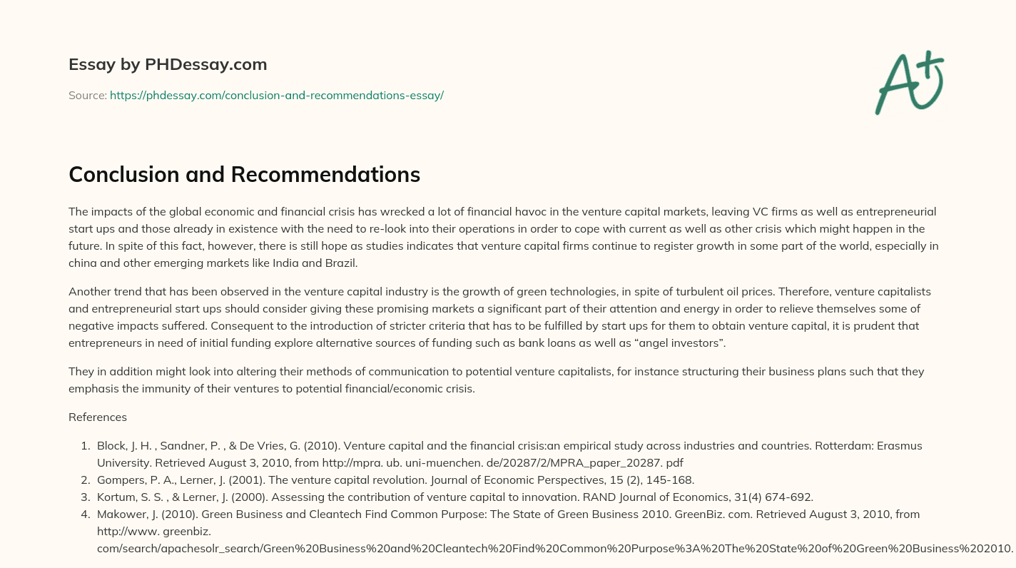 Conclusion and Recommendations essay