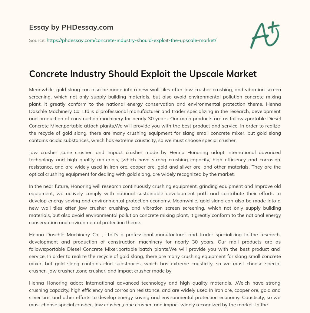 Concrete Industry Should Exploit the Upscale Market essay
