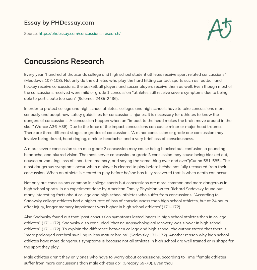 Concussions Research essay