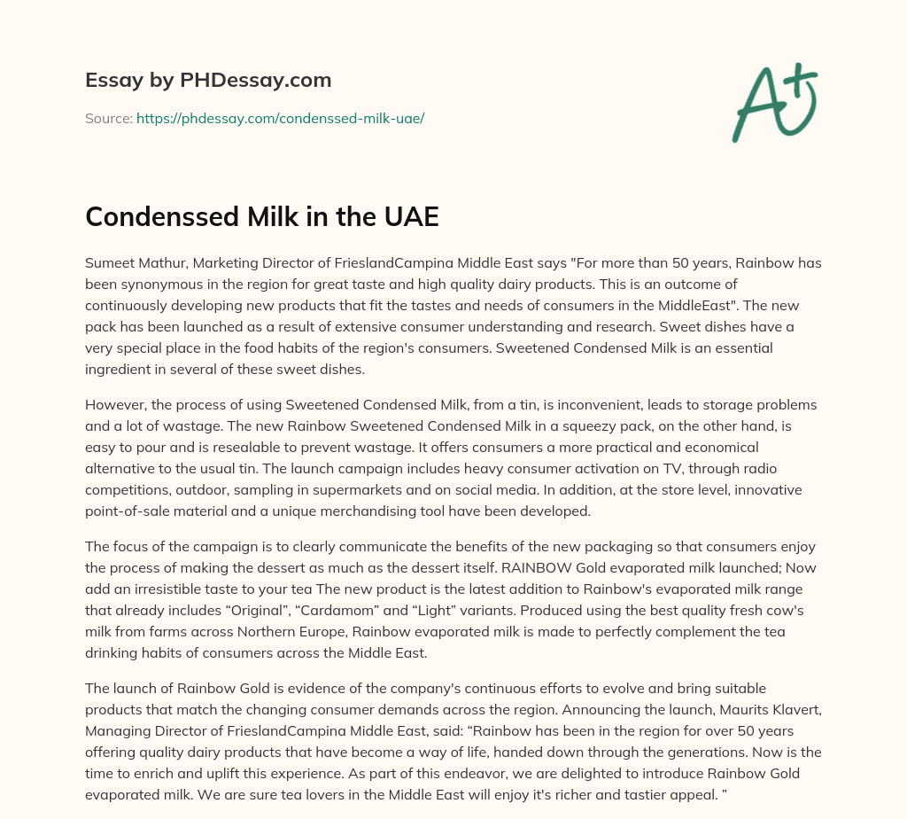 Condenssed Milk in the UAE essay