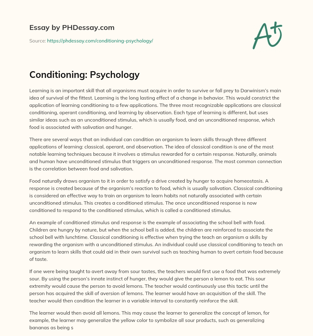 Conditioning: Psychology essay