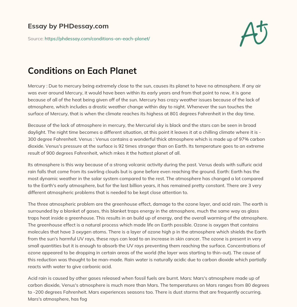 Conditions on Each Planet essay