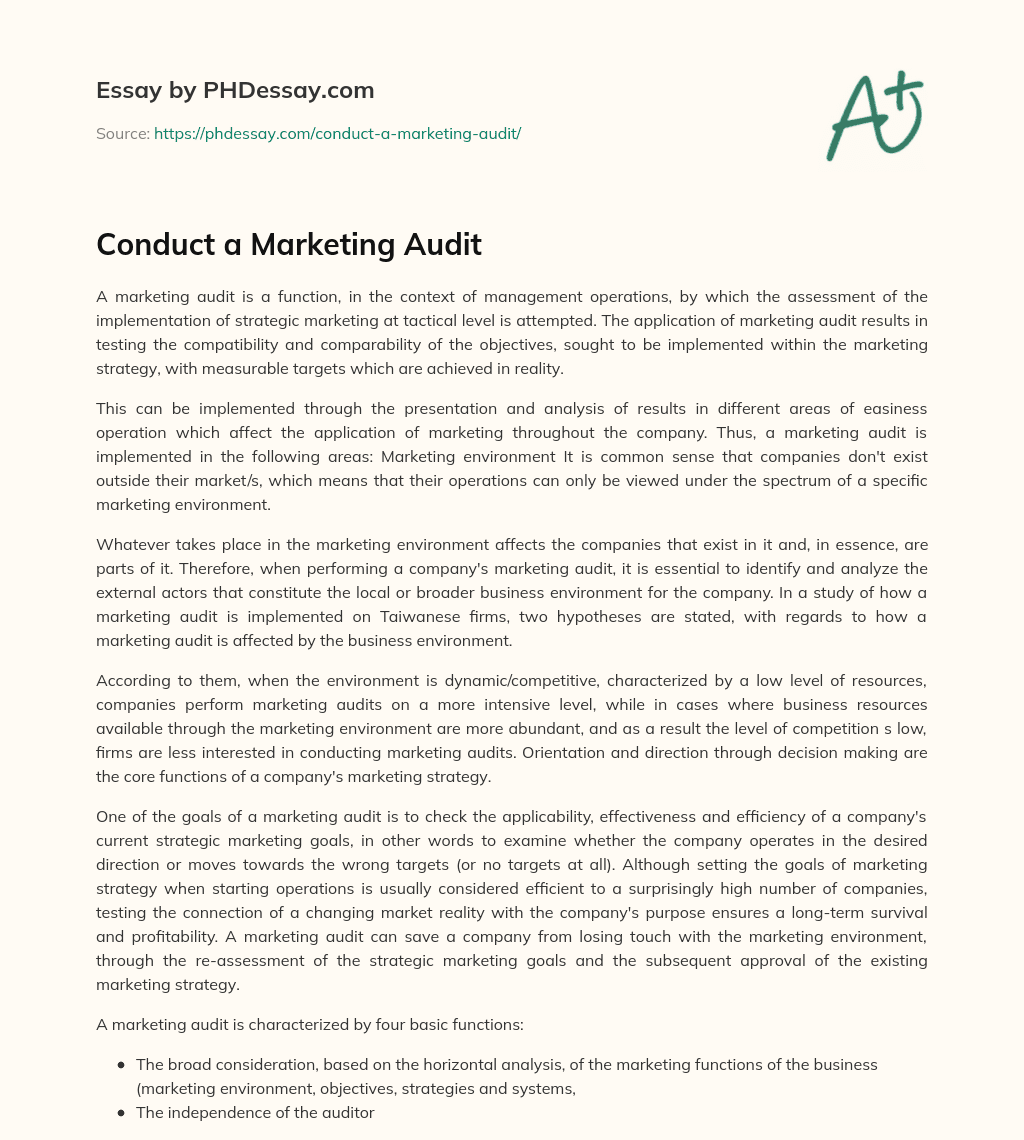 Conduct a Marketing Audit essay