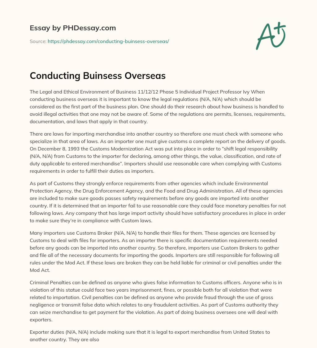 Conducting Buinsess Overseas essay