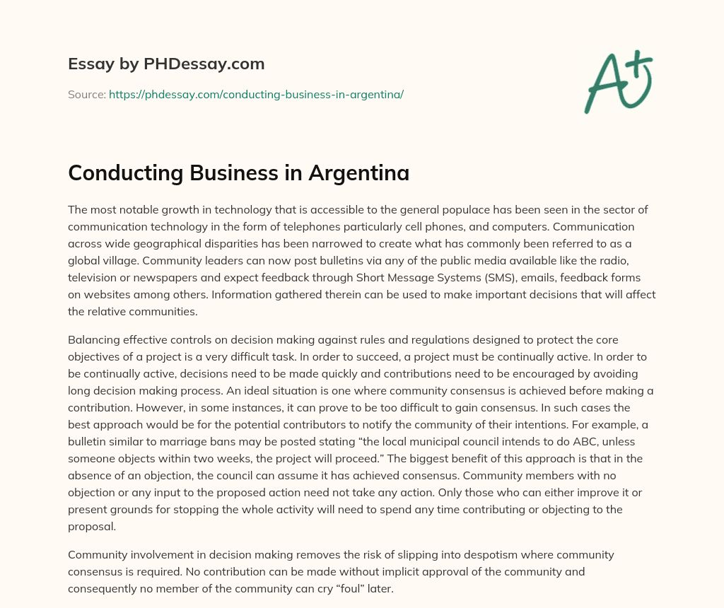 Conducting Business in Argentina essay