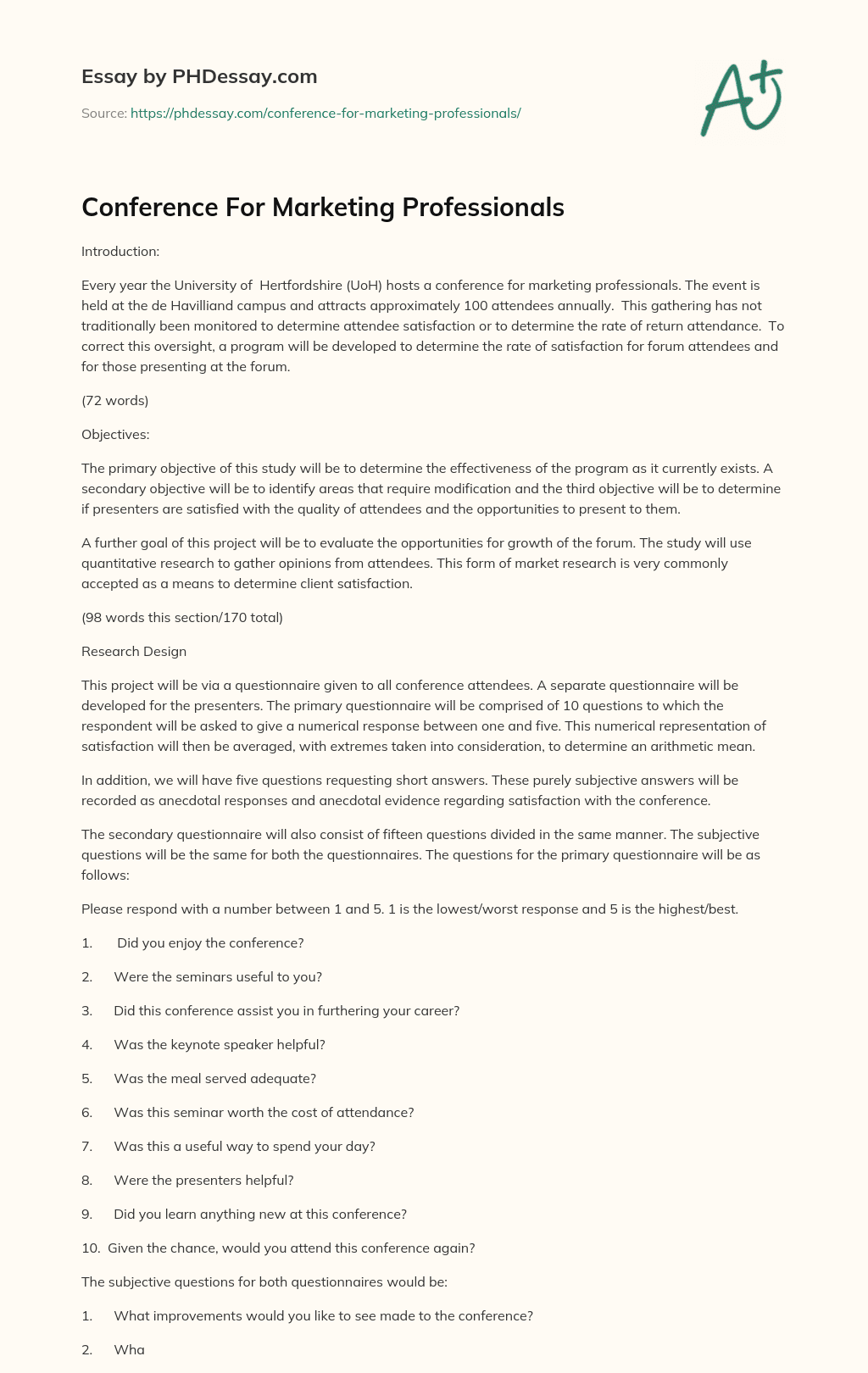 Conference For Marketing Professionals essay