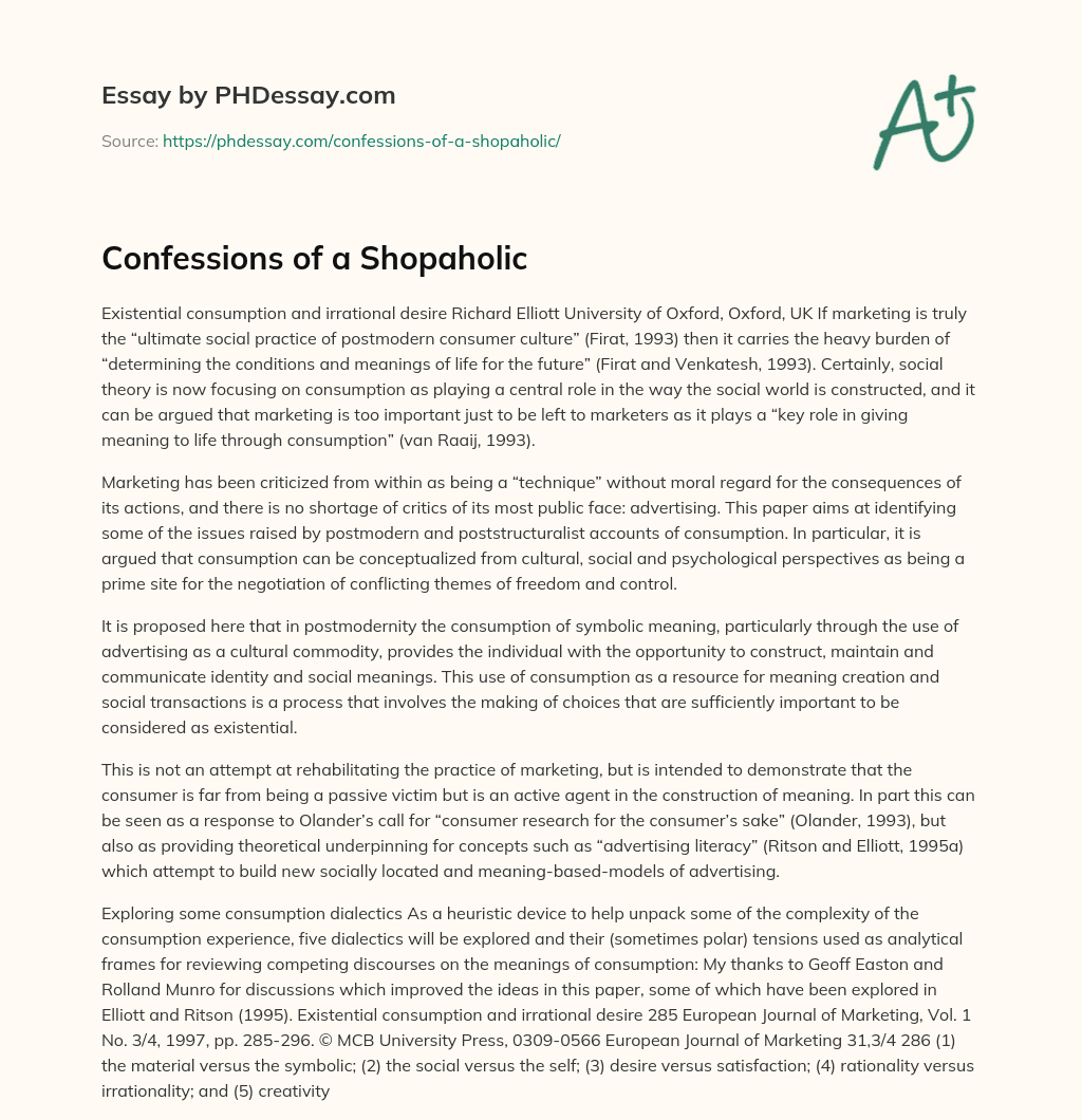 Confessions of a Shopaholic essay
