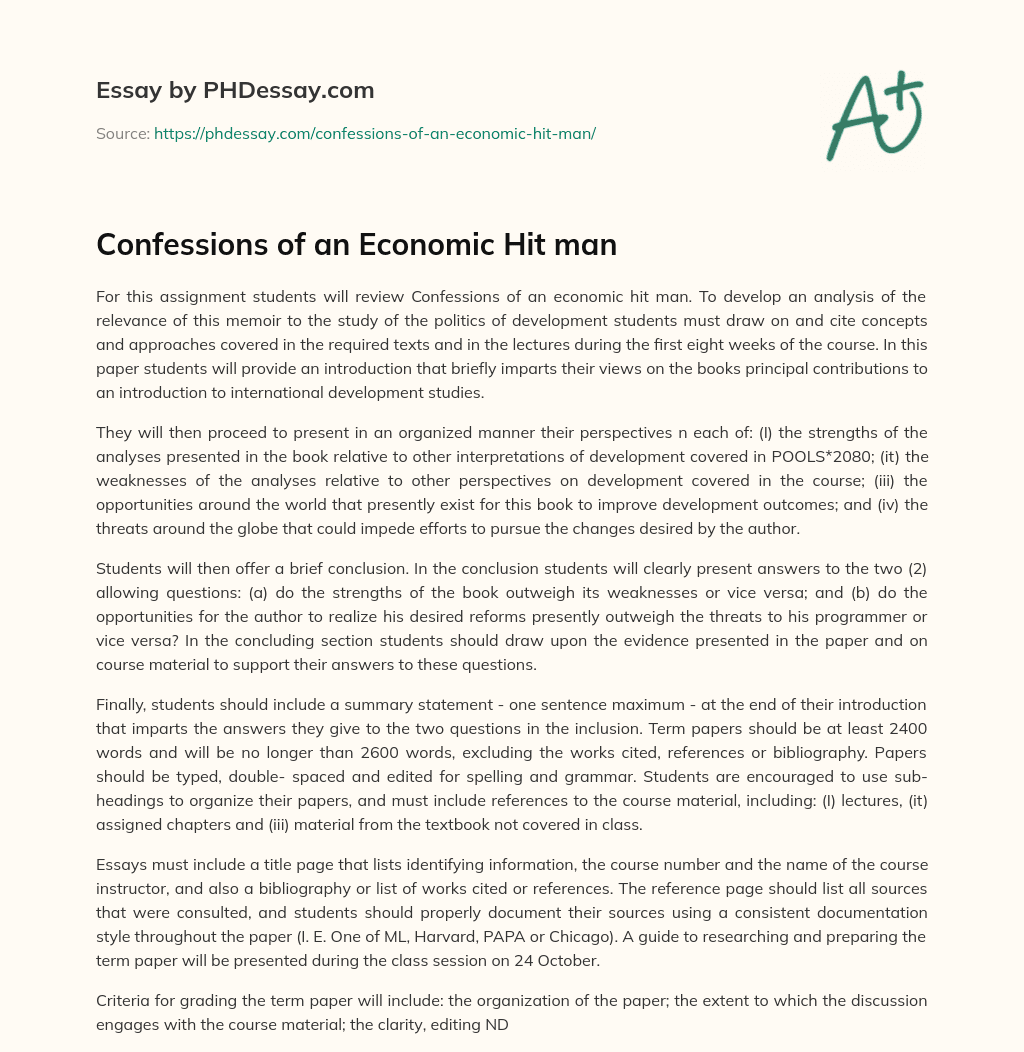 Confessions of an Economic Hit man essay