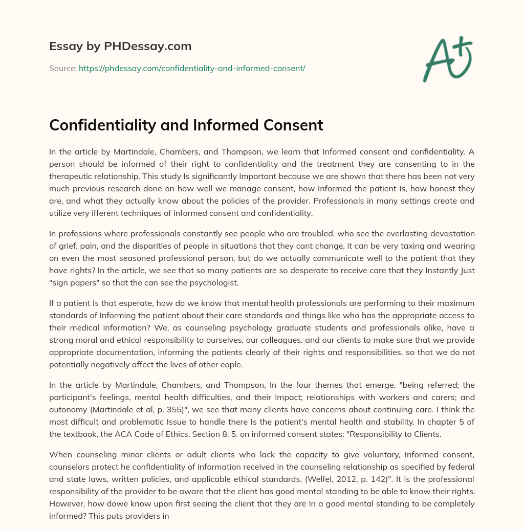 Confidentiality and Informed Consent essay
