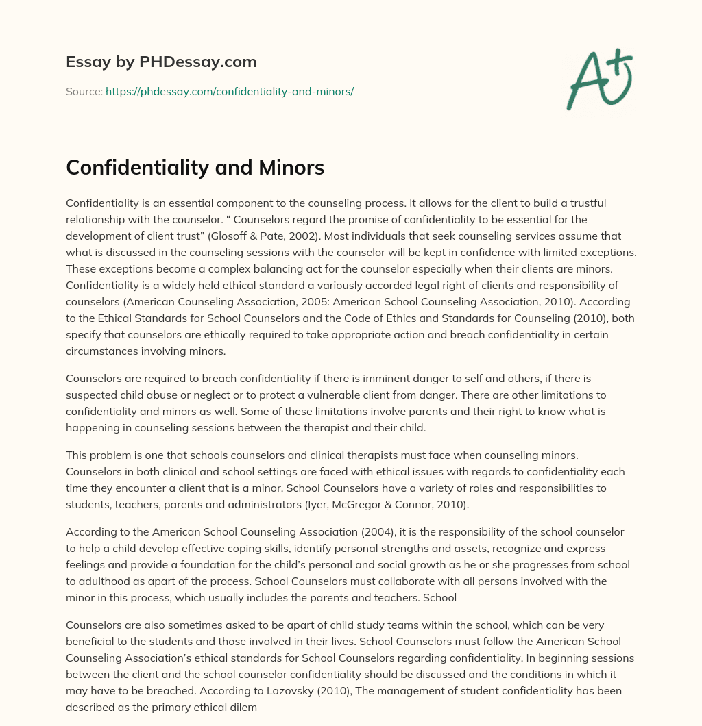 Confidentiality and Minors essay
