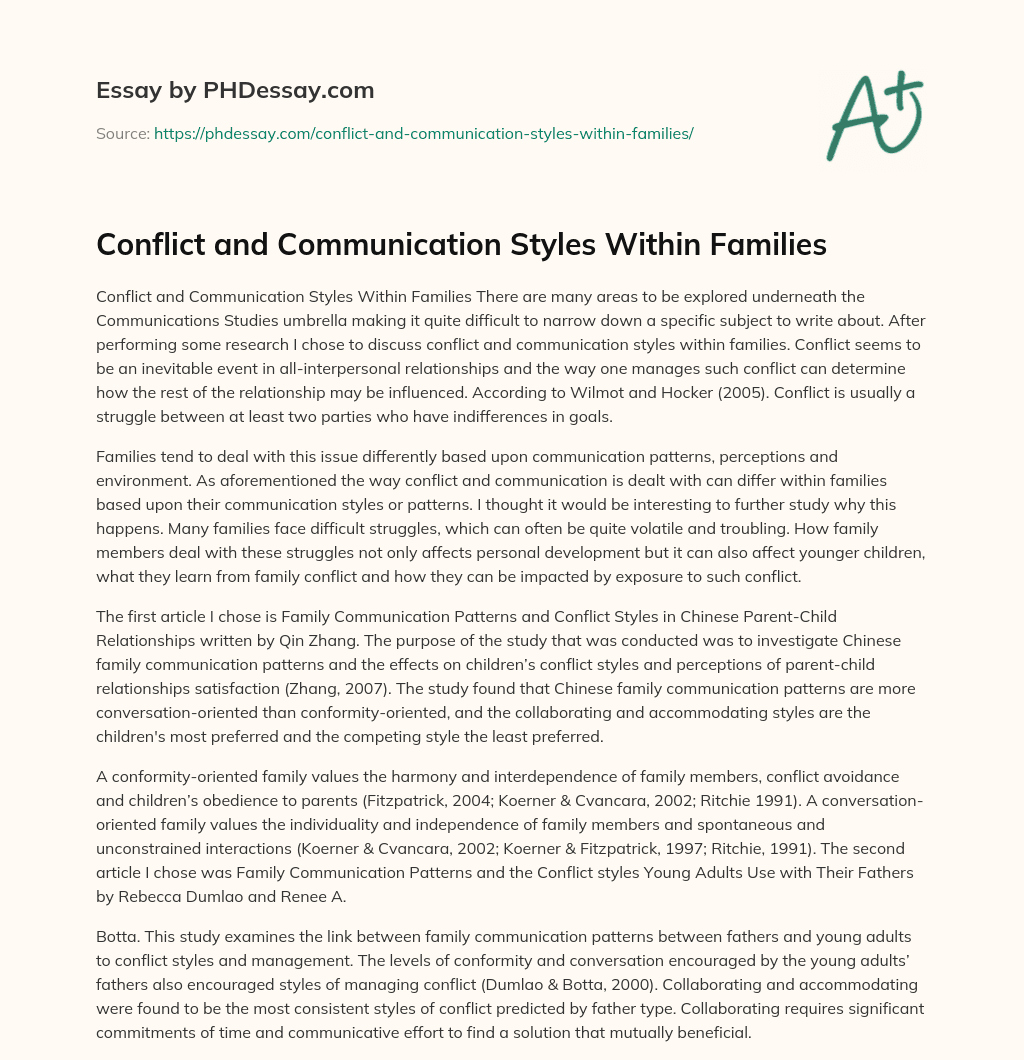 Conflict and Communication Styles Within Families essay