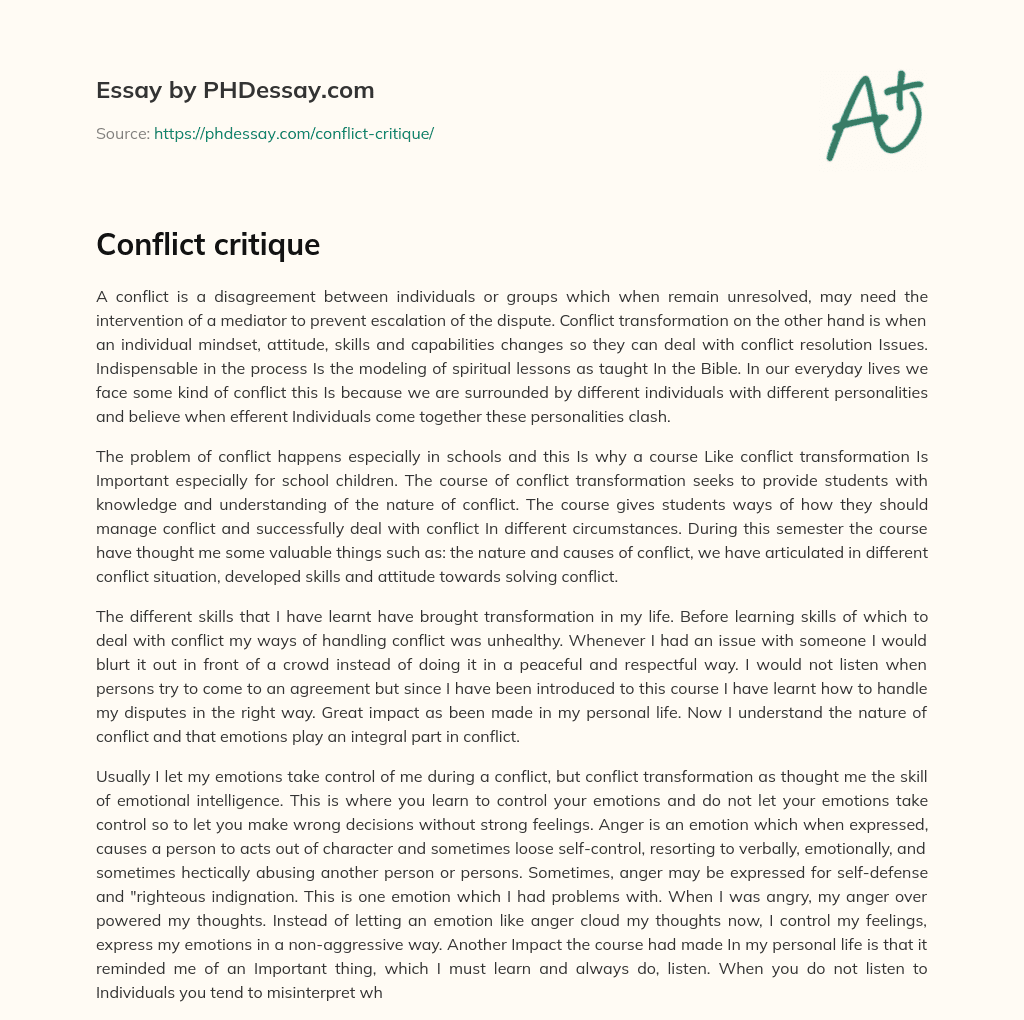 Conflict critique essay