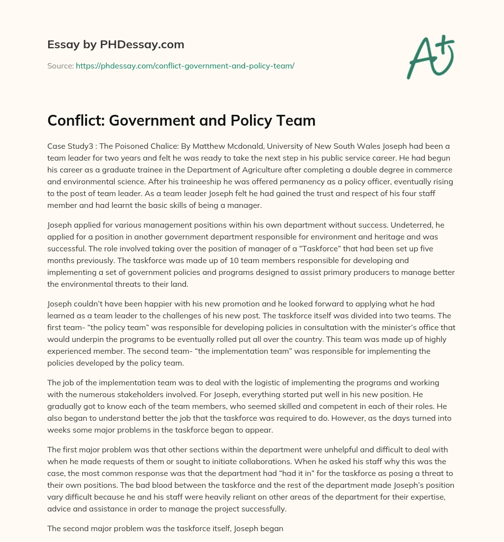 Conflict: Government and Policy Team essay