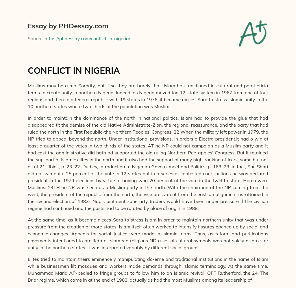 CONFLICT IN NIGERIA essay