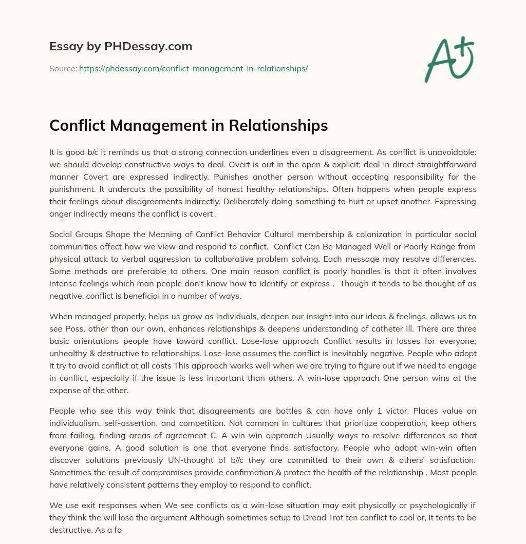 Conflict Management in Relationships essay