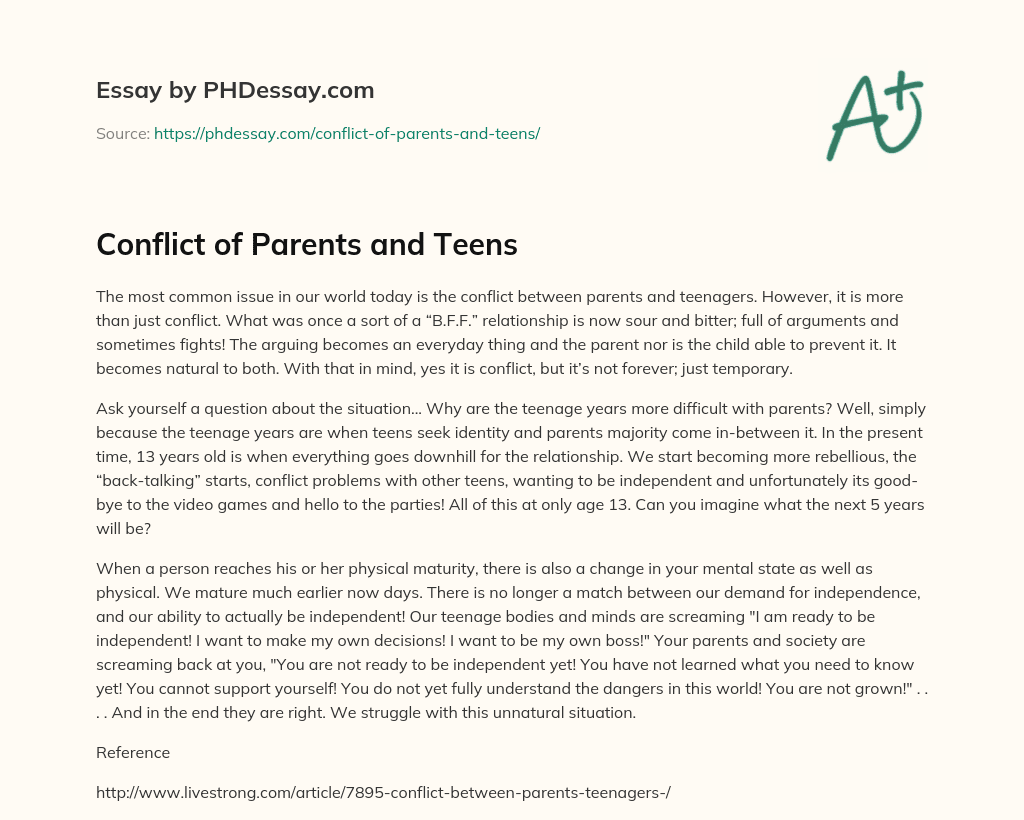 essay about conflict between parents and child