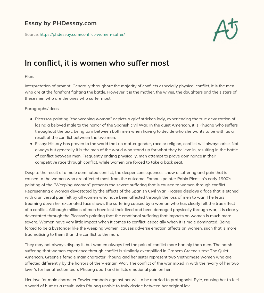 In conflict, it is women who suffer most essay