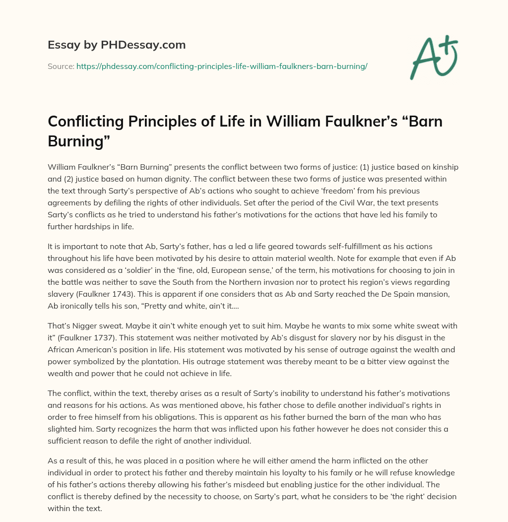 Conflicting Principles of Life in William Faulkner’s “Barn Burning” essay