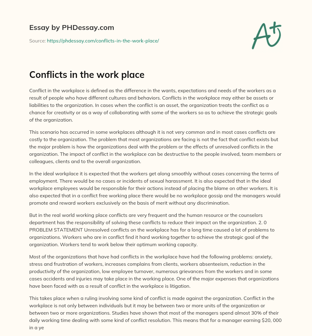 Conflicts in the work place essay