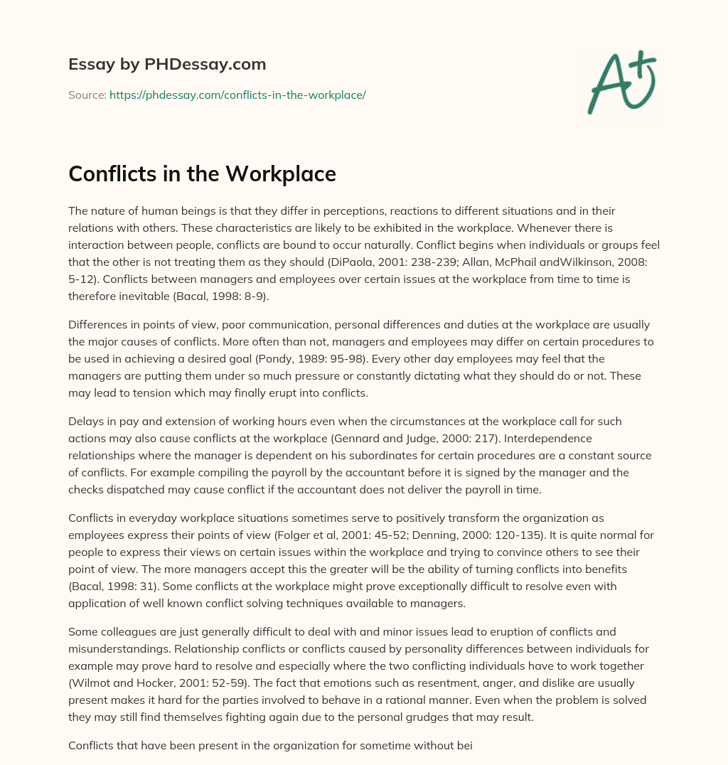 Conflicts in the Workplace essay
