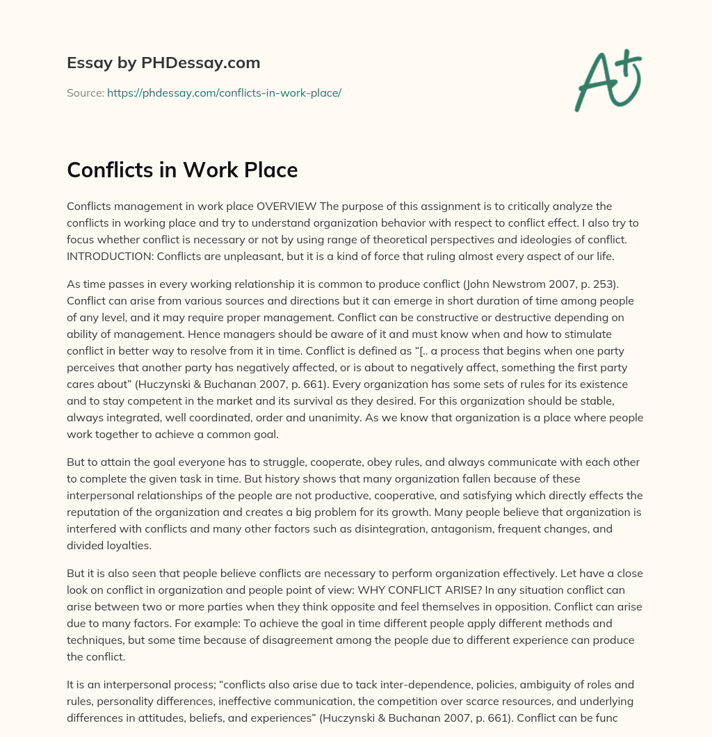 Conflicts in Work Place essay