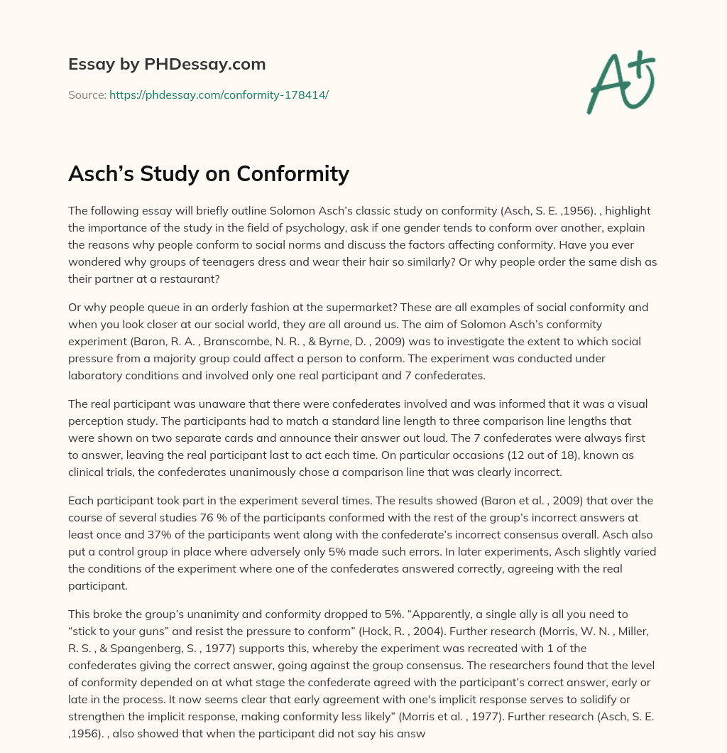 Asch’s Study on Conformity essay