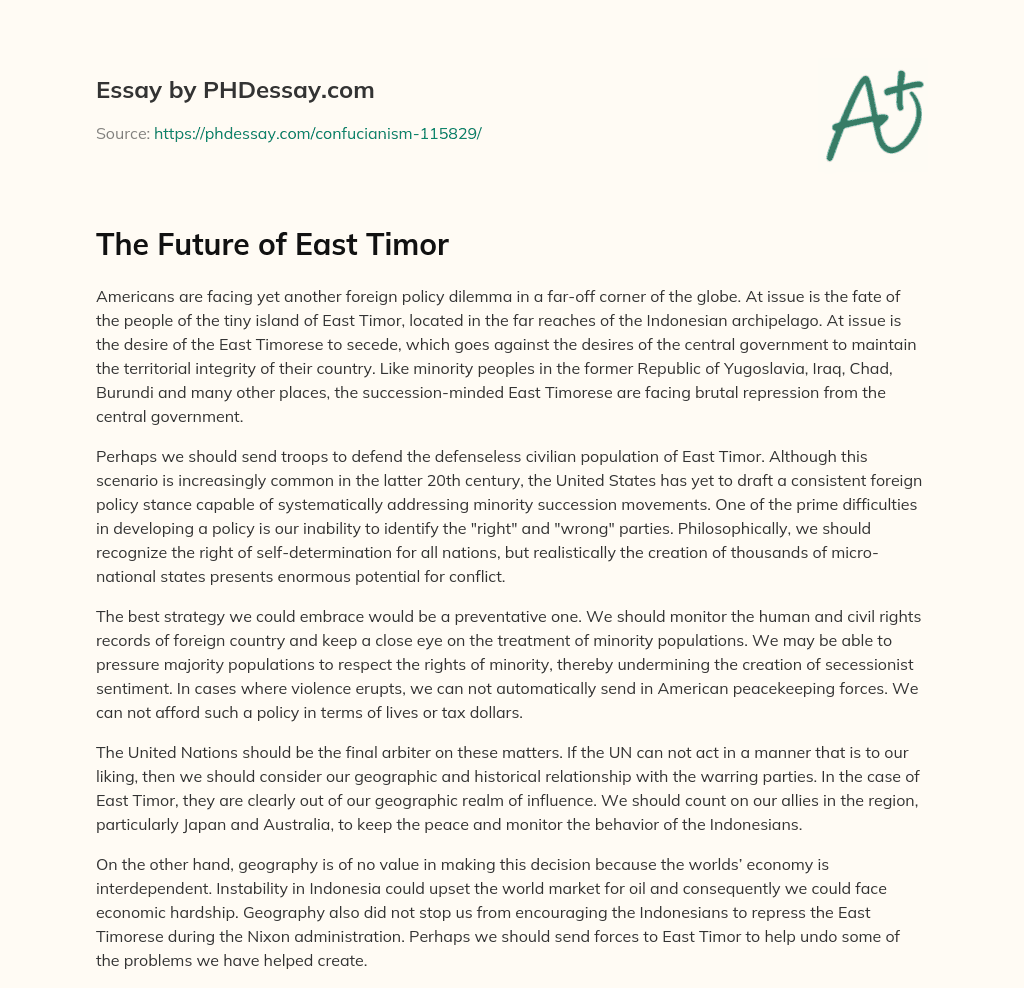 The Future of East Timor essay