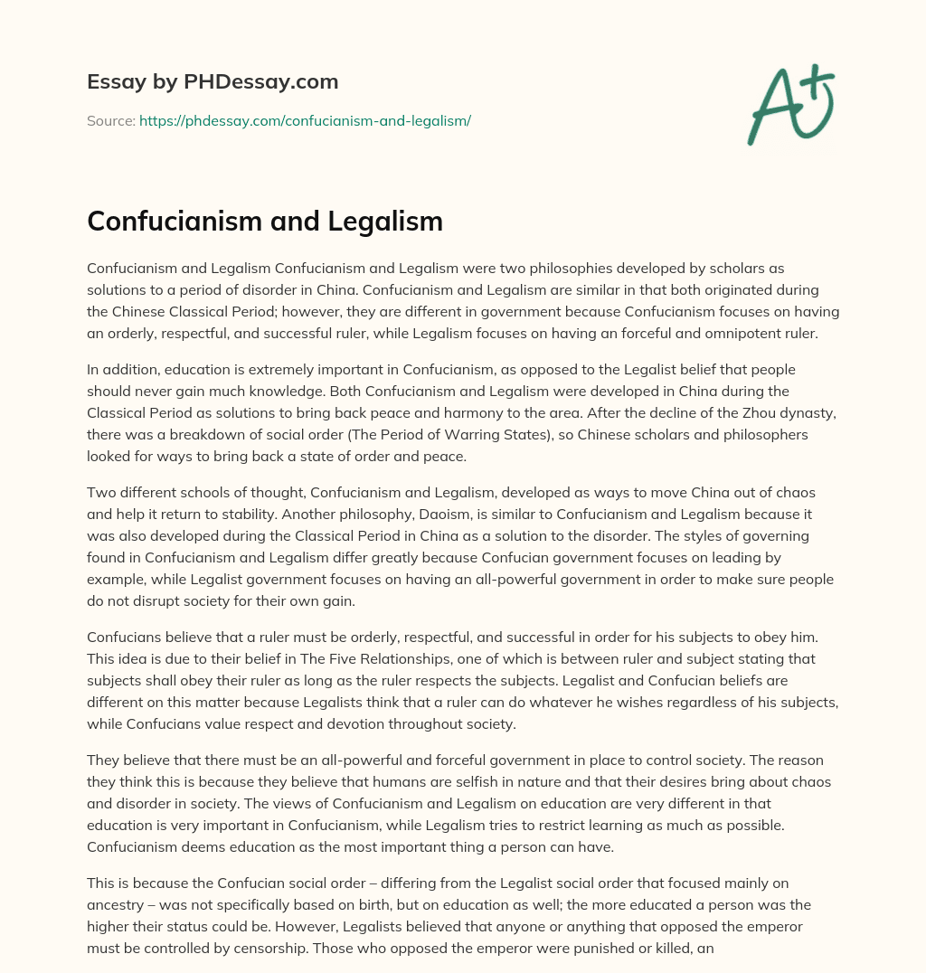 Confucianism and Legalism essay