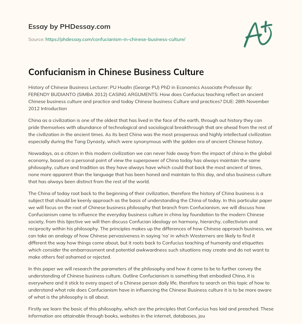 Confucianism in Chinese Business Culture essay