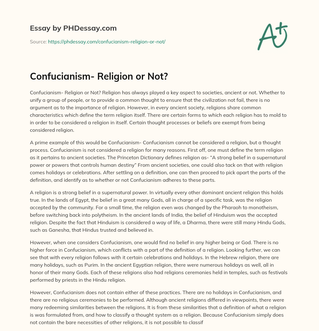 Confucianism- Religion or Not? essay