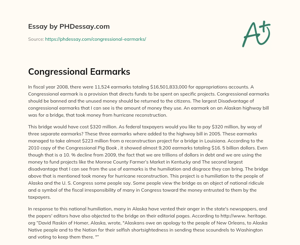 Congressional Earmarks essay