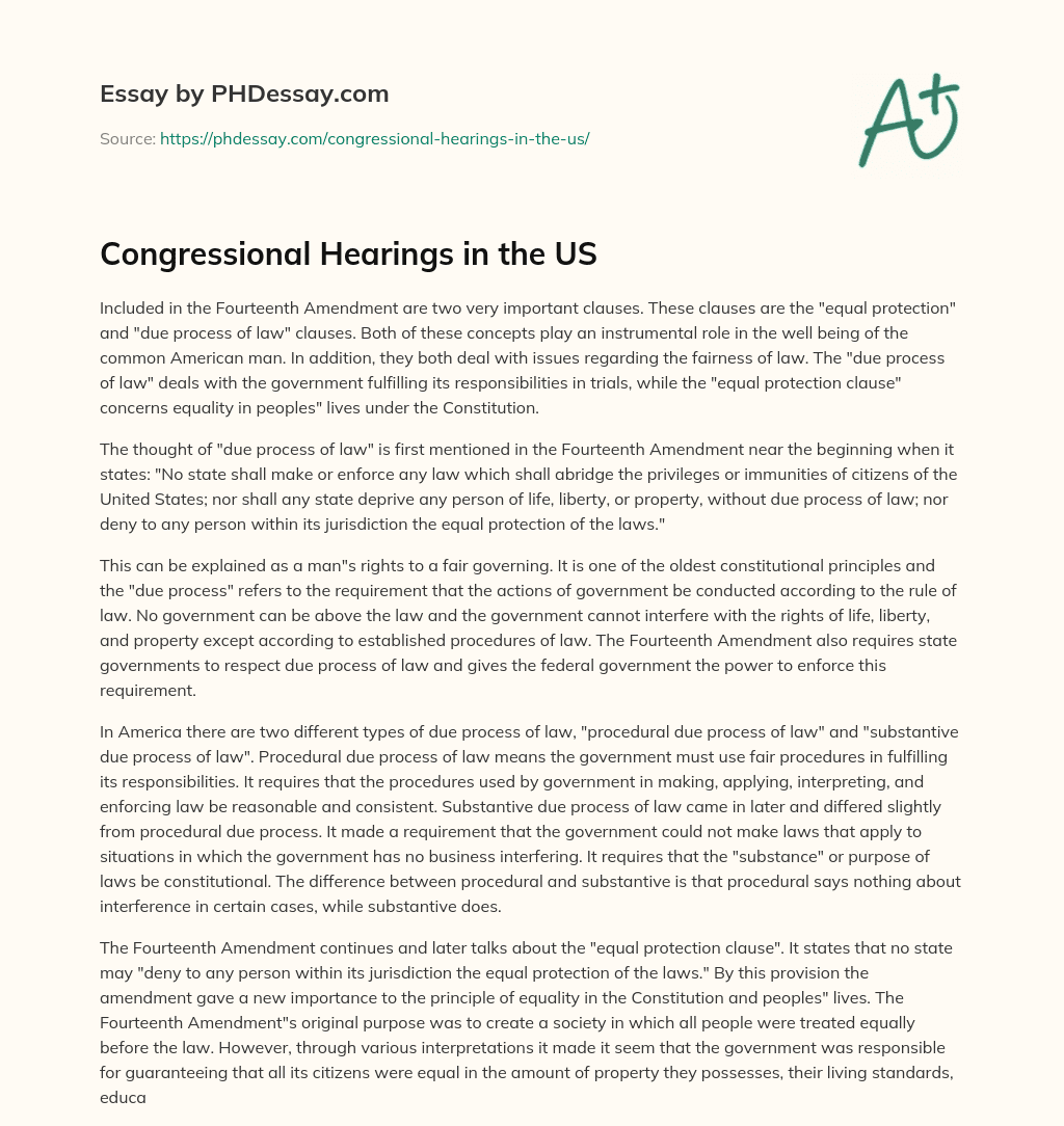 Congressional Hearings in the US essay