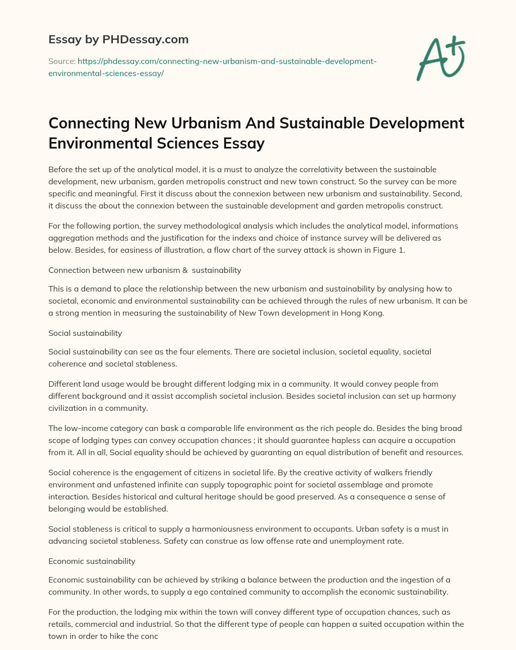 Connecting New Urbanism And Sustainable Development Environmental Sciences Essay essay