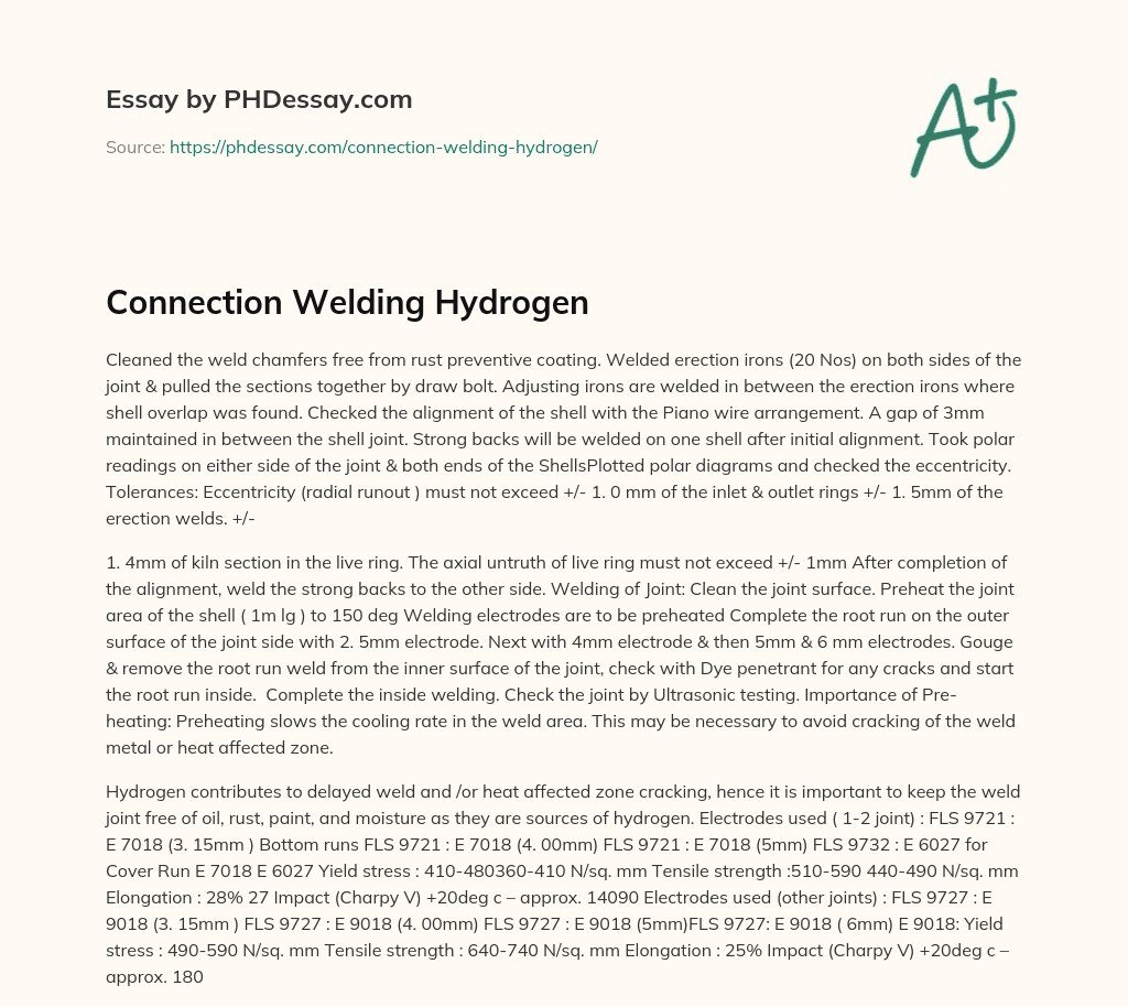 Connection Welding Hydrogen essay