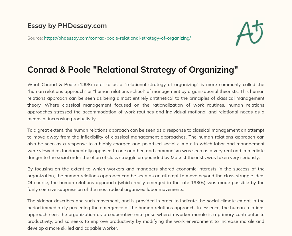 Conrad & Poole “Relational Strategy of Organizing” essay
