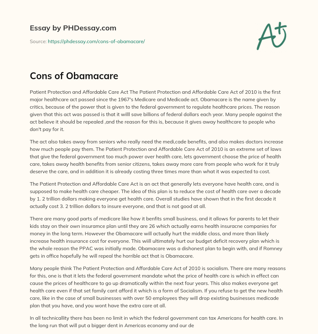 Cons of Obamacare essay