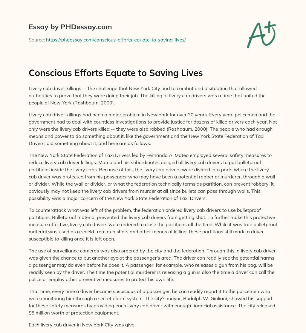 Conscious Efforts Equate to Saving Lives essay
